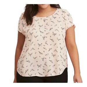 Torrid Pink Chiffon Black Bird Design Bow-Tie Keyhole-Back Top Women's ‎ Size 3